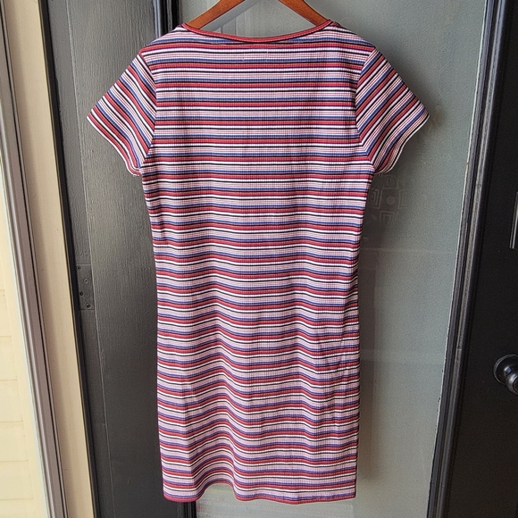 U.S. POLO ASSN. Pencil Knee Dress Red Blue White Striped Large Pull On Logo - Picture 2 of 9
